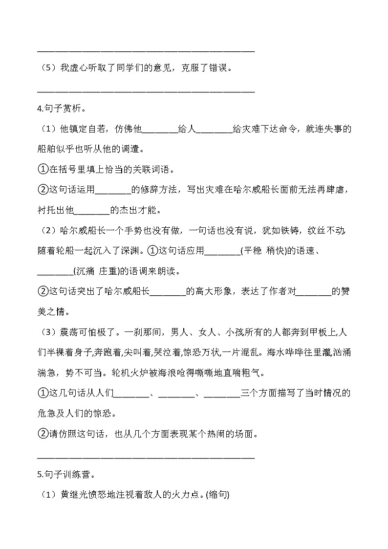 部编版四年级语文下册第七单元 专项训练：  句型02