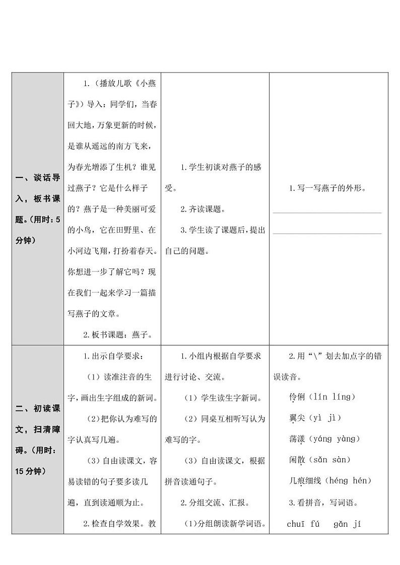 部编版人教版三年级语文下册《2燕子》精品教案教学设计小学优秀公开课102