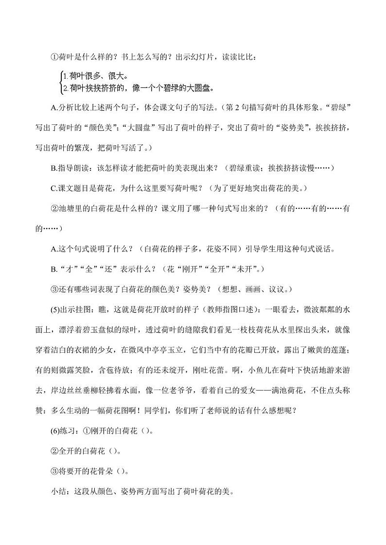 部编版人教版三年级语文下册《3荷花》教案教学设计小学公开课1002