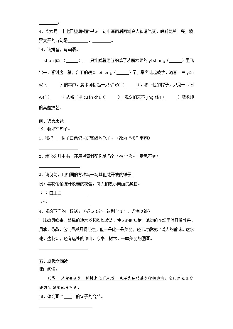 小学语文每日综合练习：小升初复习试卷（十七）（含答案）03