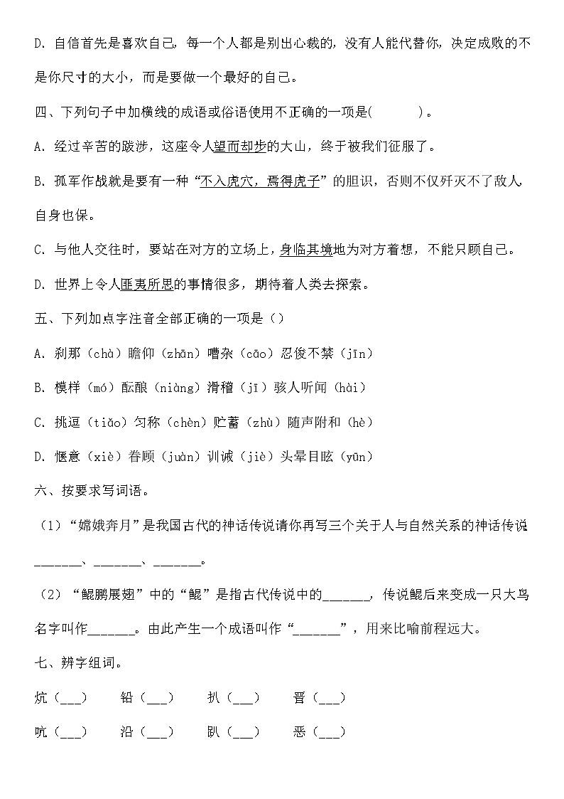 统编版小升初语文字词专项复习卷含答案 (10)02