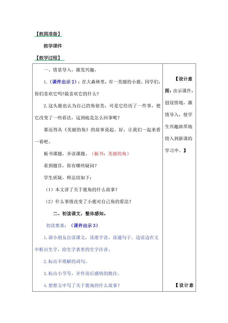 部编版人教版三年级语文下册《7鹿角和鹿腿》教案教学设计小学优秀公开课02