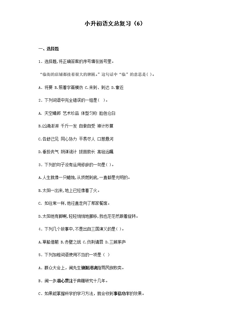 【精品】小升初语文知识专项训练-总复习6（21页）01