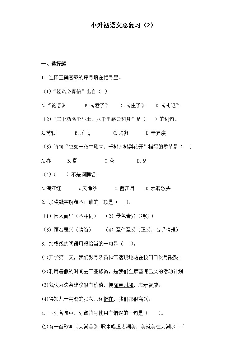 【精品】小升初语文知识专项训练-总复习2（26页）01