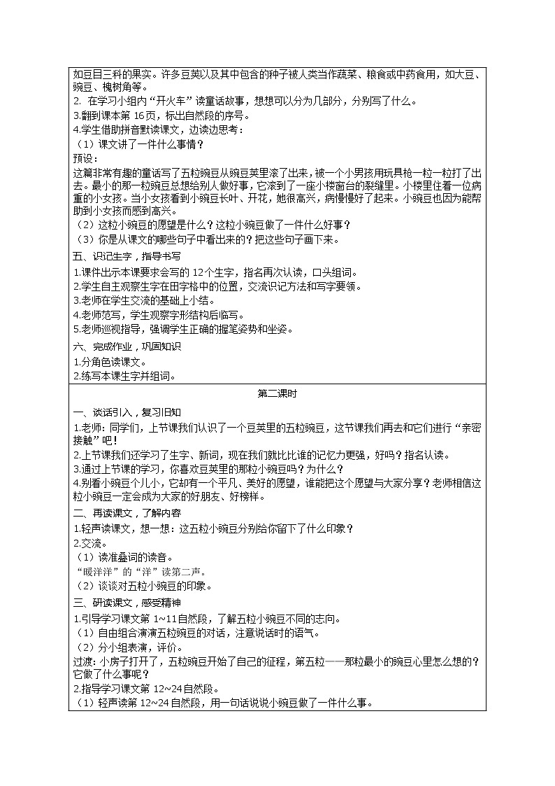 部编版小学语文四年级上册 第2单元 5 一个豆荚里的五粒豆 精品教案02