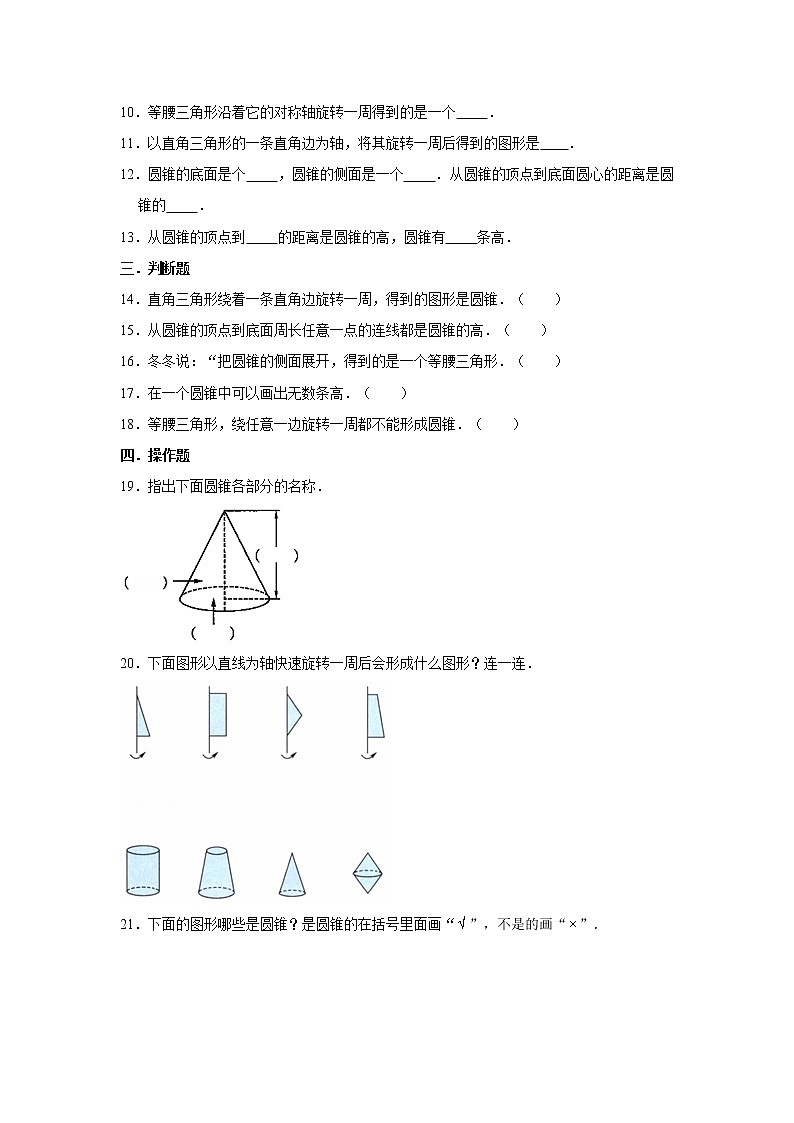 六年级下册数学试题--小升初专题复习 圆锥的特征  人教版（含解析）03