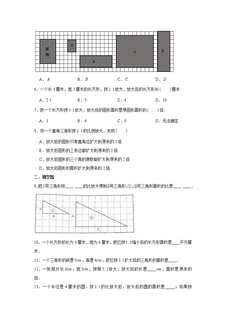 六年级下册数学试题--小升初专题复习 图形的放大与缩小 人教版（含答案）第2页