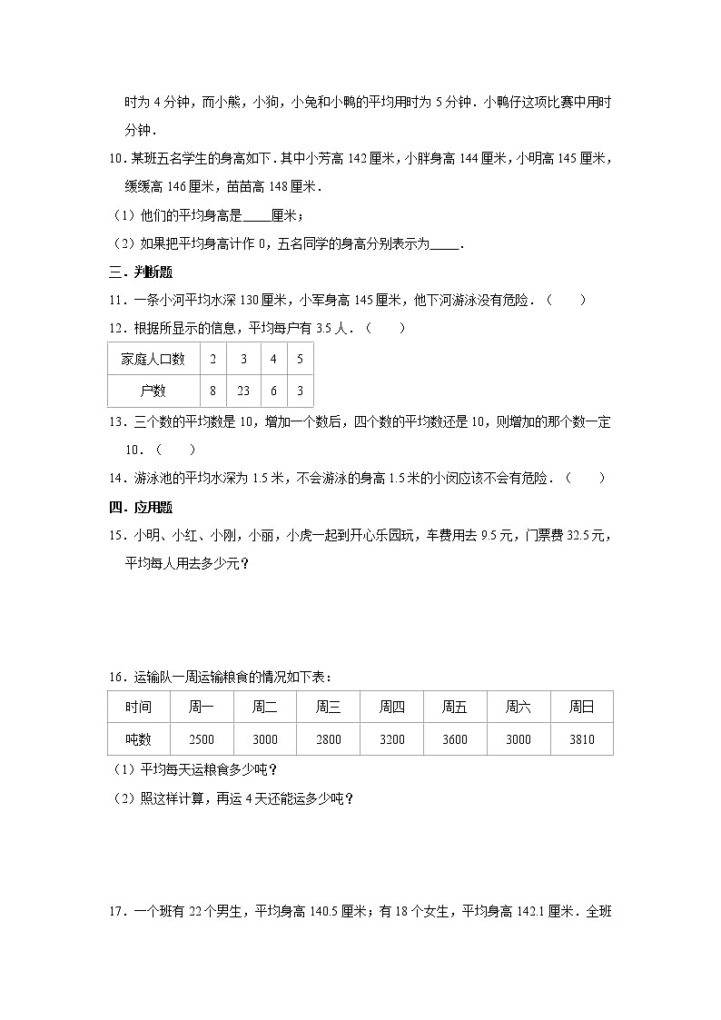 六年级下册数学试题--小升初专题复习 平均数的含义及其求平均数   人教版（含解析）第2页