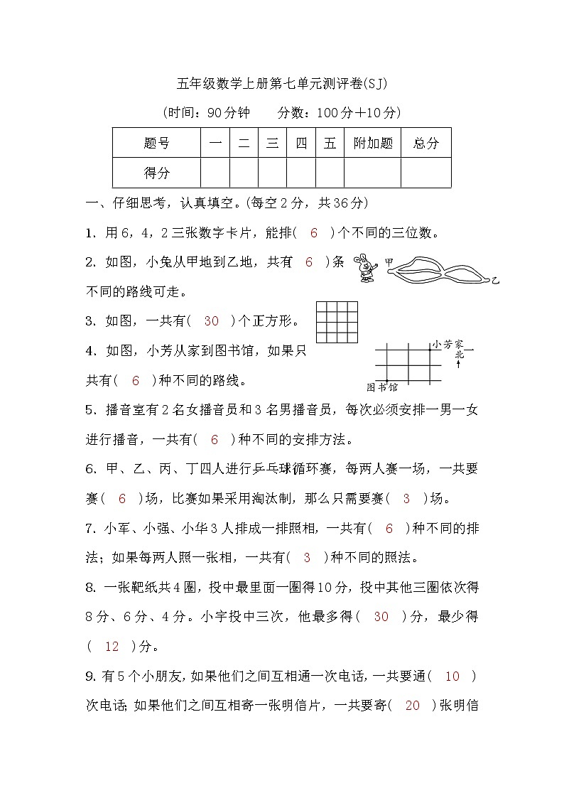 五年级数学上册 第七单元测评卷 （含答案）苏教版01