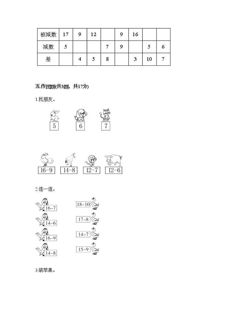 一年级下册数学试题-第二单元 20以内的退位减法  测试卷-人教版（含答案） (2)第3页