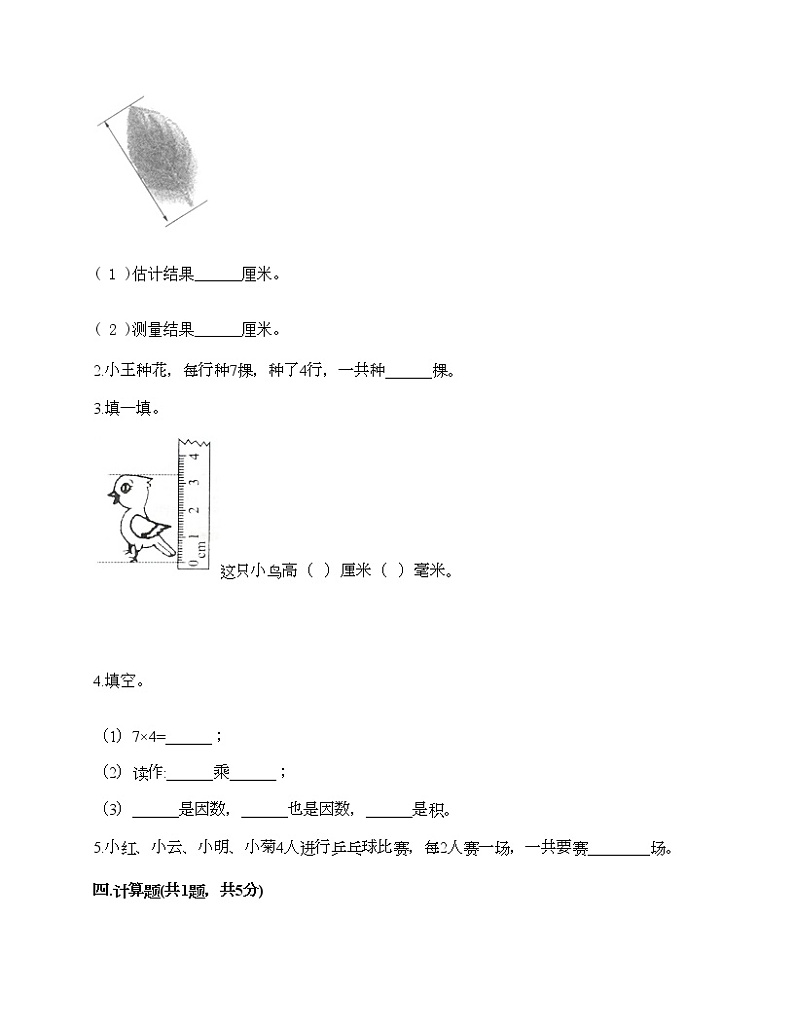 二年级上册数学试题-期末测试卷五-人教版（含答案）第2页