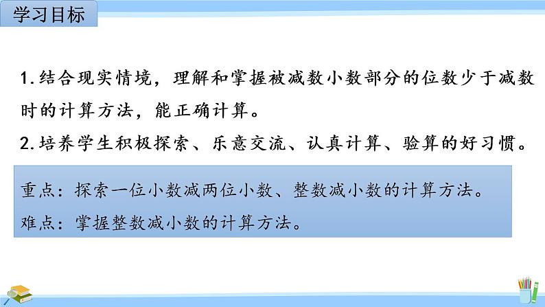 苏教版五年级数学上册课件 4.2 被减数的小数位数比减数少的减法02