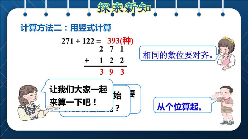 人教版三年级数学上册  4 万以内的加法和减法（二） 第1课时  三位数加三位数( 不进位和一次进位)（授课课件）第6页