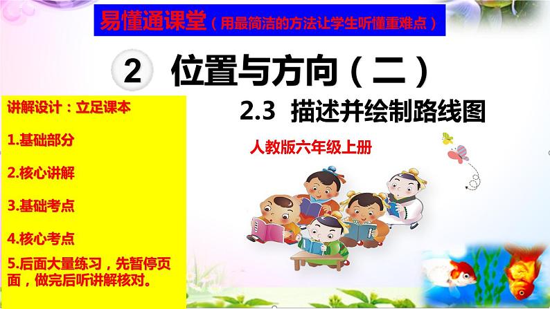 人教版六年级上册数学2.3描述并绘制路线图讲解视频+课本习题讲解+考点+PPT课件【易懂通课堂】01