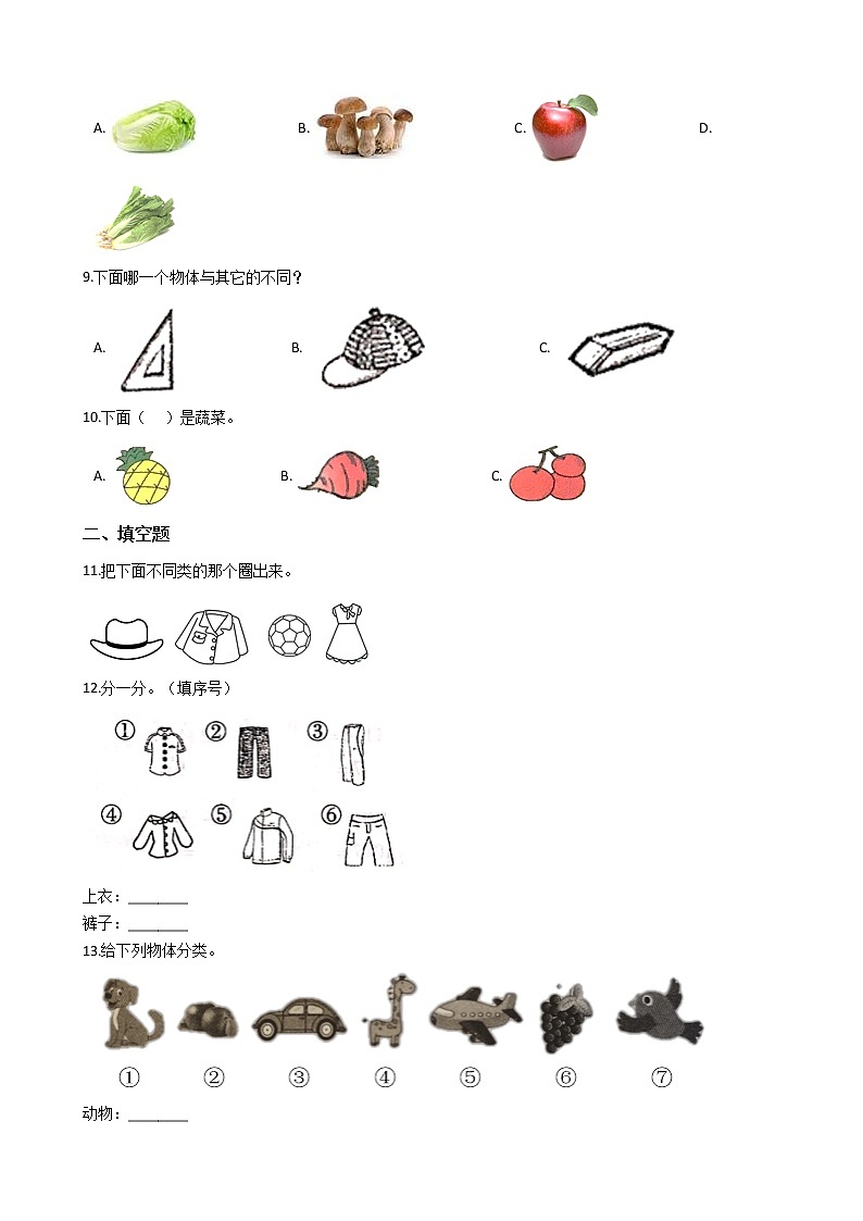 暑假作业——人教版一年级下（每日一练）分类与整理第2页