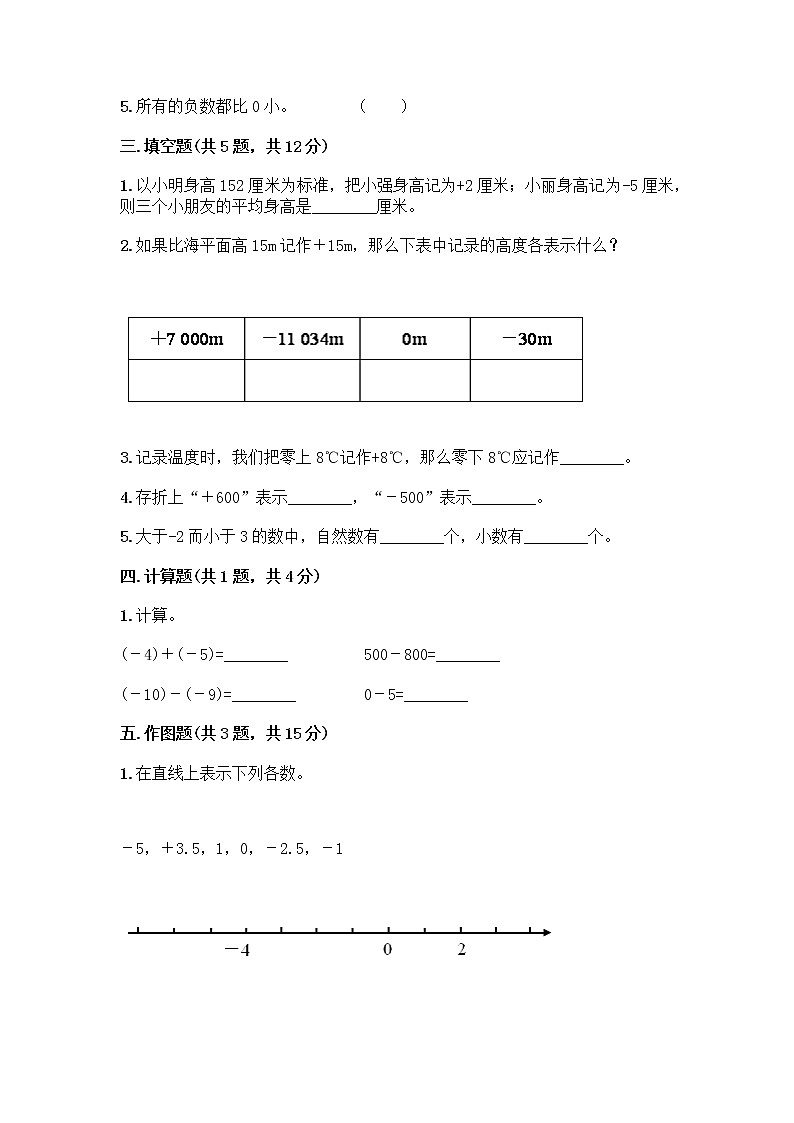 六年级下册数学试题-第一单元 负数 综合测试卷-人教版（含答案）02