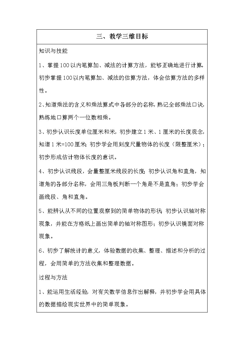 新人教版二年级数学上册数学教学计划(新)02