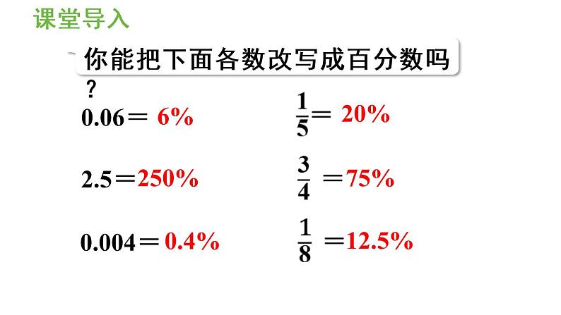 六年级上册数学课件-6  百分数（一）第3课时   百分数与分数小数的互化（2）人教版04