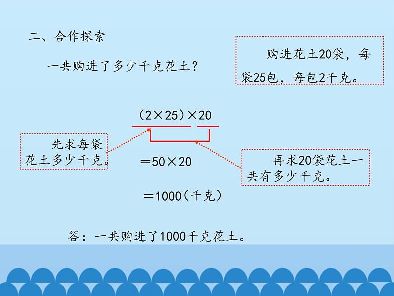 四年级上册数学 三 快乐农场——运算律-乘法结合律、交换律_课件 青岛版（五四制）第4页