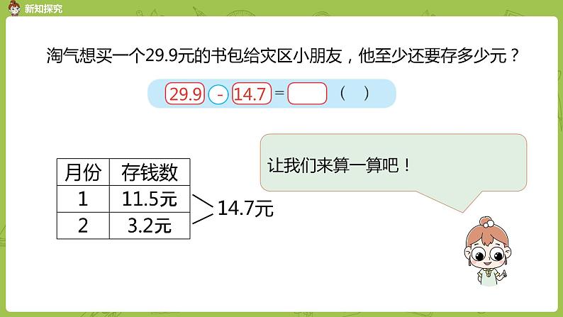 北师大版三年级数学上册 8.3存零用钱（小数的不进位加法和不退位减法）课件08