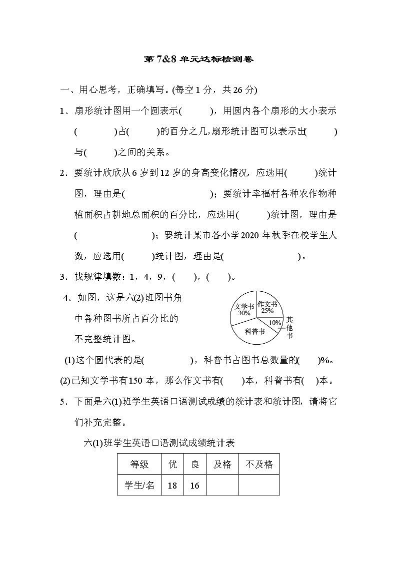 人教版六年级上册数学 第7&8单元达标检测卷第1页
