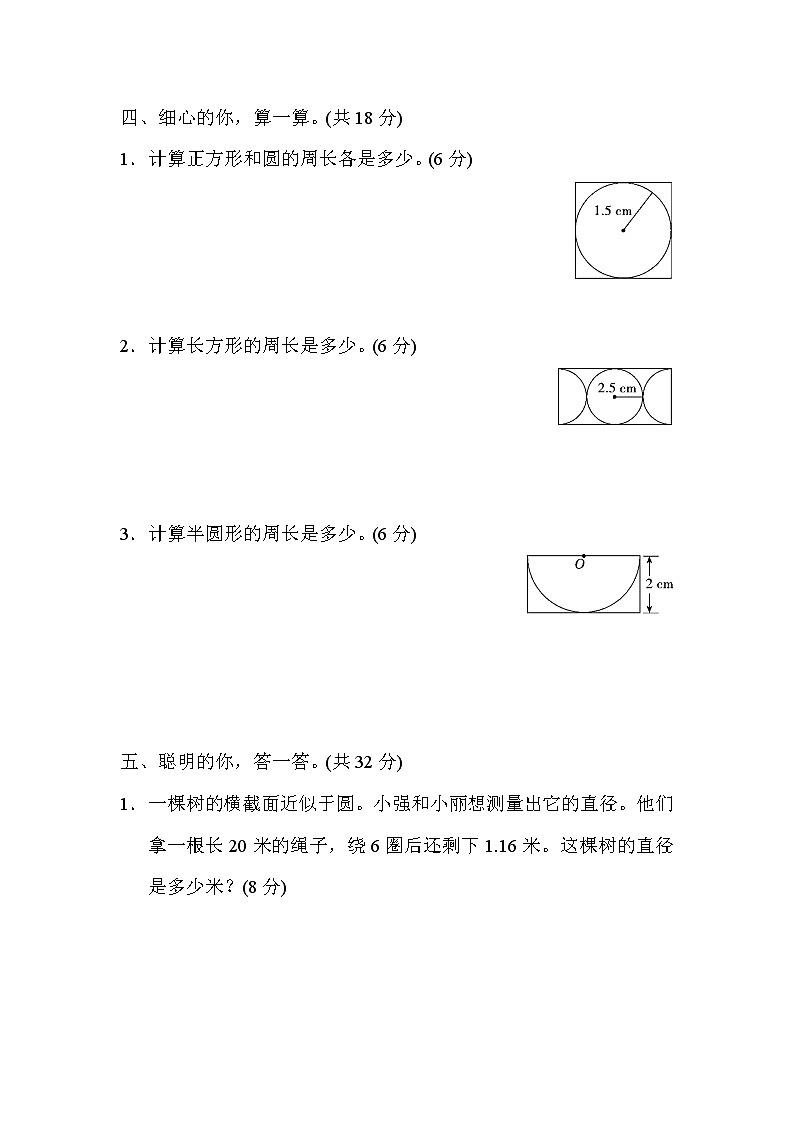 人教版六年级上册数学 8．圆的周长专项卷第3页