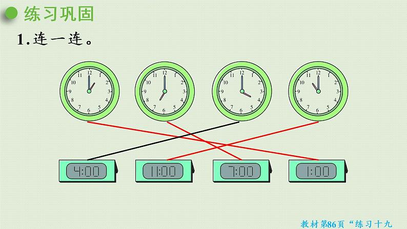 人教版一年级数学上册 7 认识钟表 练习十九 课件第5页