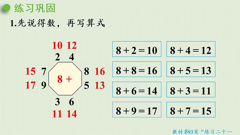 人教版一年级数学上册 8 20以内的进位加法 练习二十一 课件06