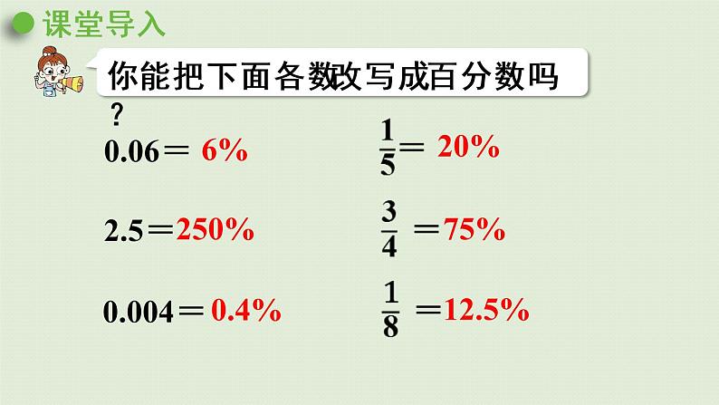 人教版六年级数学上册 6 百分数（一）  第3课时   百分数与分数小数的互化（2）课件04