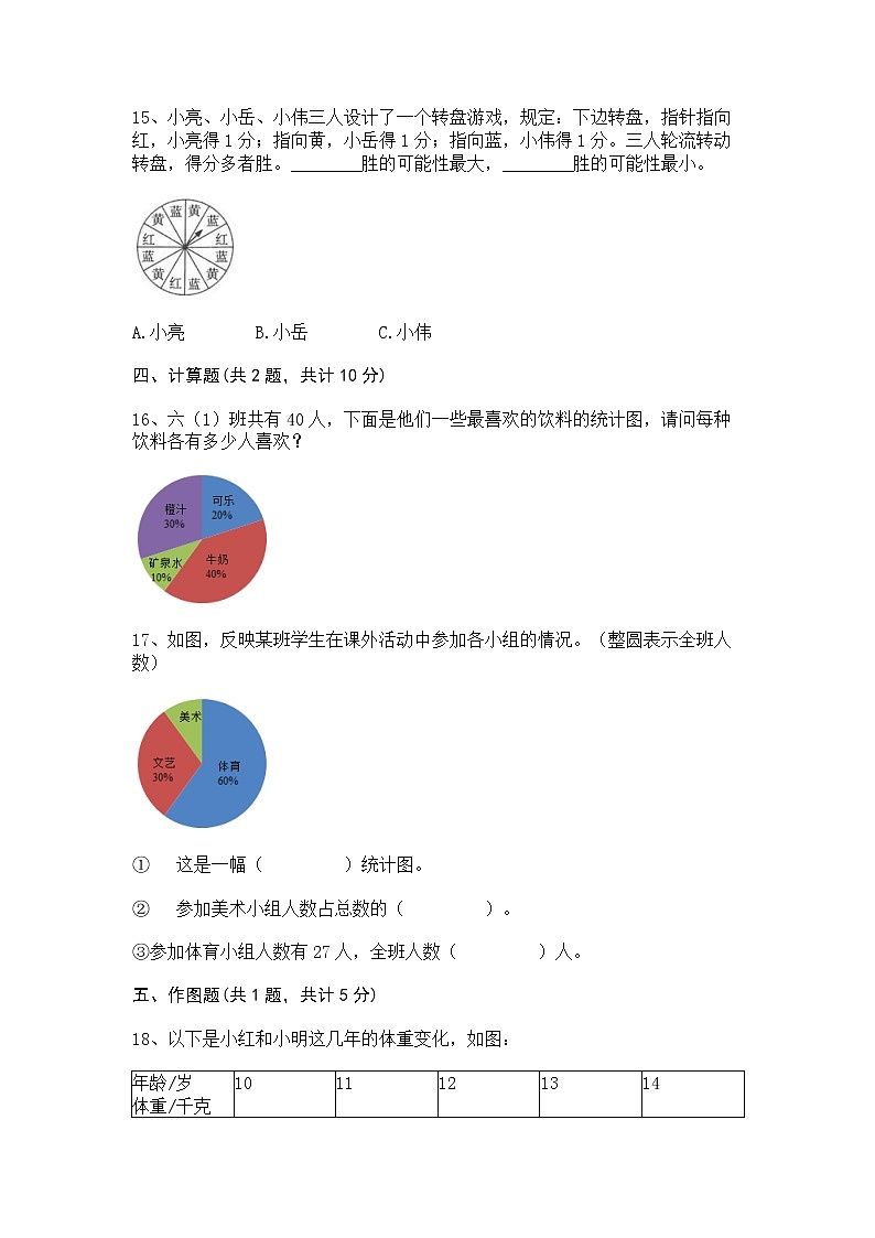 六年级上册数学试题-第四单元 统计与可能性 测试卷-浙教版(含答案)第3页