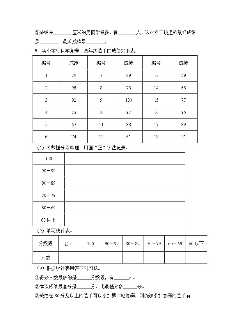 【同步练习】4.2 数据的分段统计 四年级上册数学试卷 苏教版（含答案）03