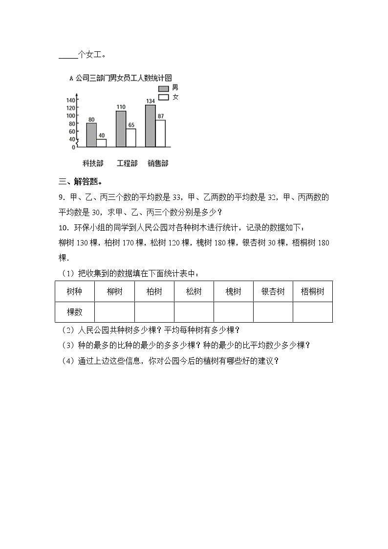 【同步练习】4.3 平均数 四年级上册数学试卷 苏教版（含答案）02