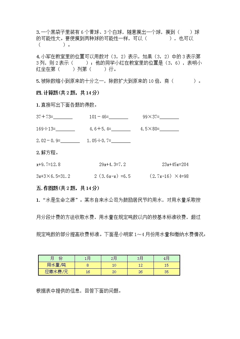 五年级上册数学试题-期末测试卷-人教版（含答案） (12)第2页