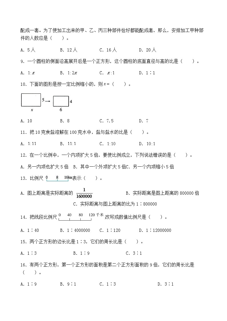 【小升初分班专项特训】数学-数与代数-比和比例-选择题  专项提升练习A卷（通用版，含答案）第2页