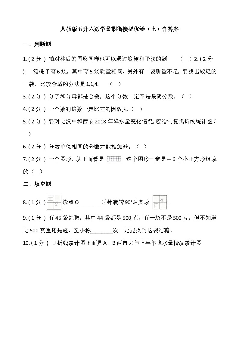 人教版五升六数学暑期衔接提优卷（七）含答案第1页