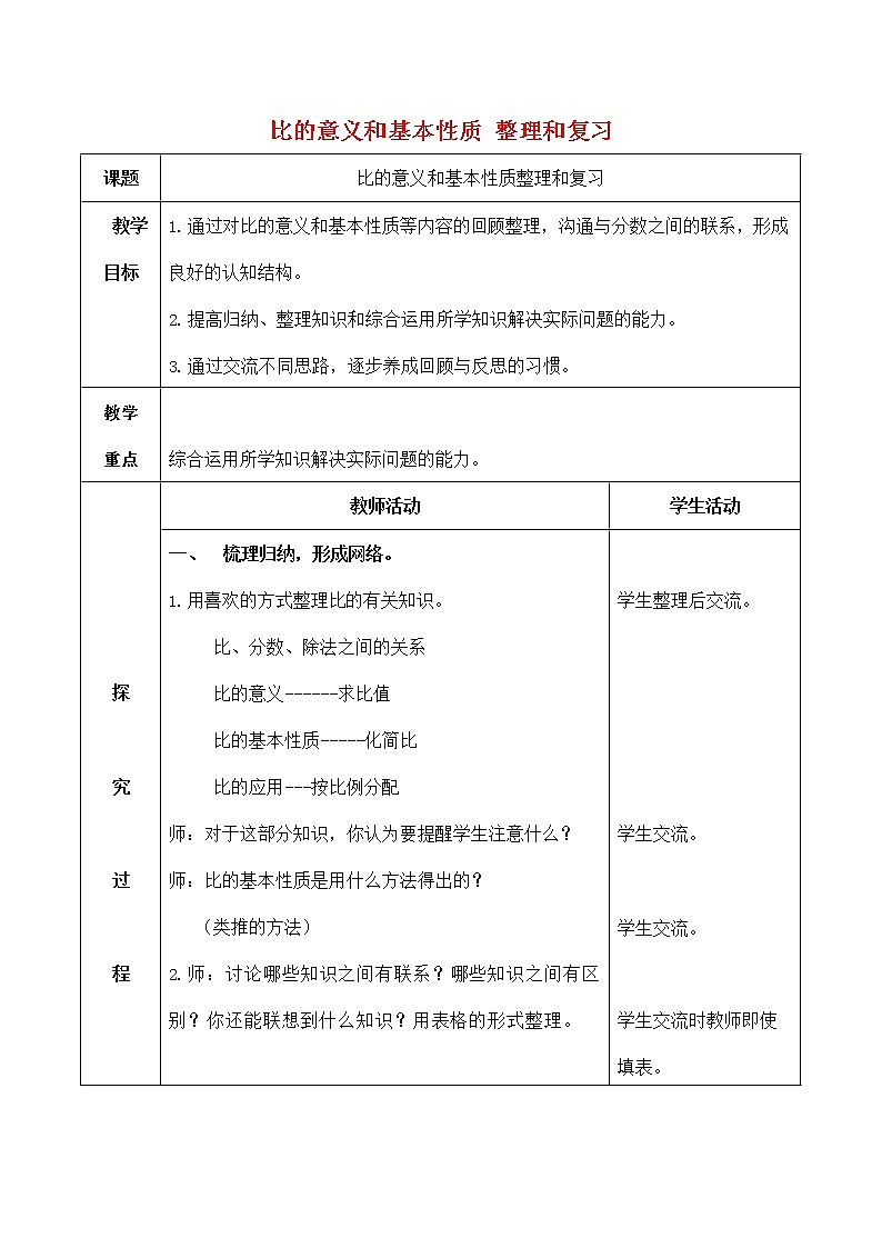 人教版六年级数学上册《比的意义》教案公开课教学设计 (4)01