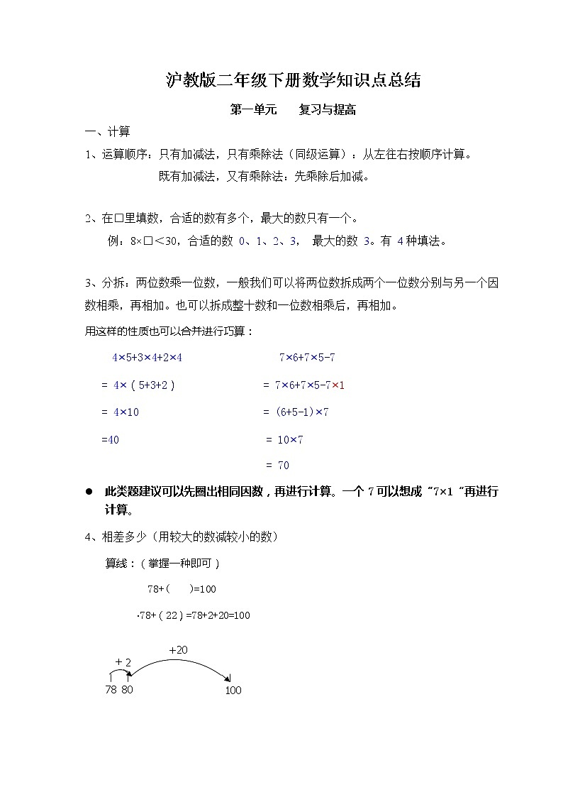 二年级下册数学素材-知识点总结 沪教版01