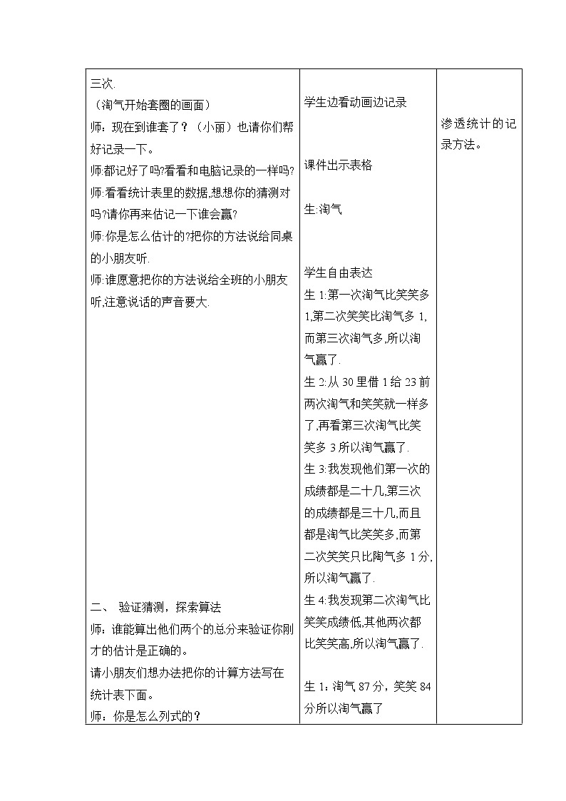 北师大版数学二年级上册第一单元《谁的得分高》教案第2页