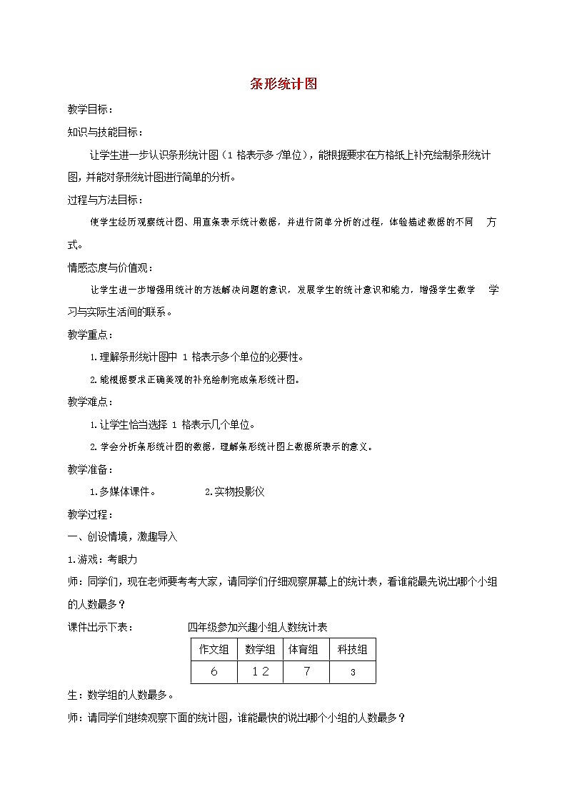 人教版四年级数学上册《条形统计图》教案公开课教学设计 (3)第1页
