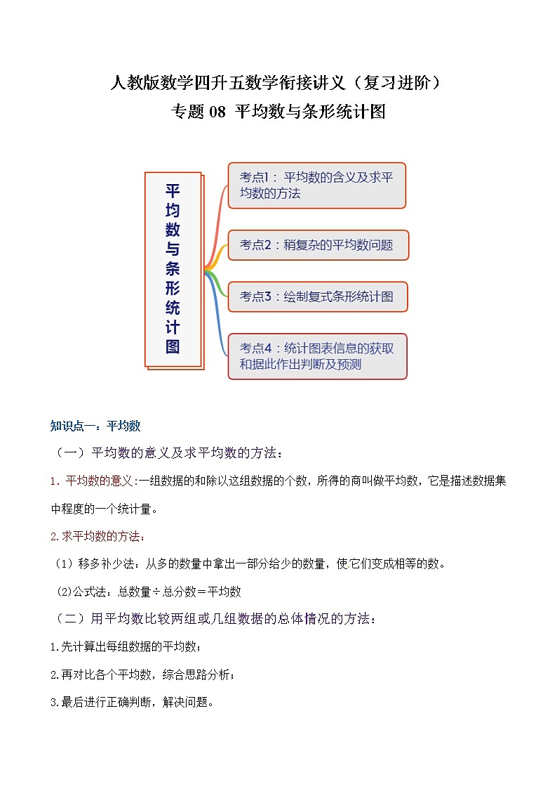 【复习进阶篇】人教版 四年级下册 数学精编讲义 专题08《平均数与条形统计图》（解析）01