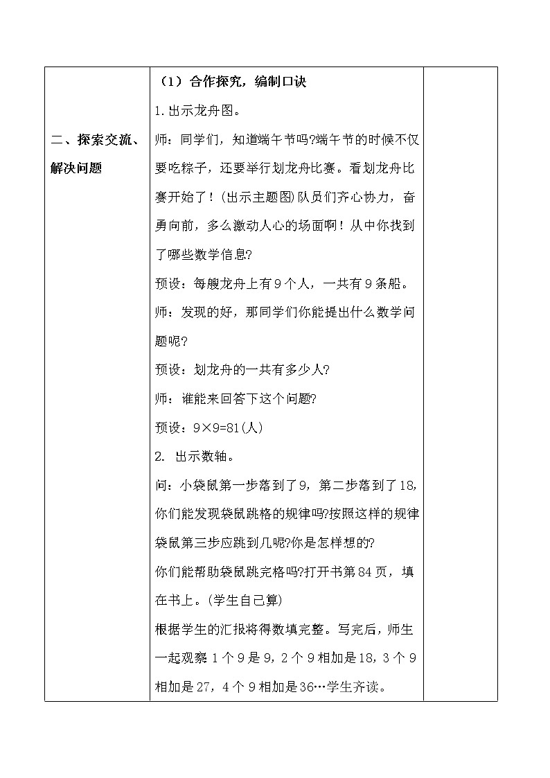 人教版二年级数学上册第六单元精品教案、课件、学案、课堂达标 课题名称：2.6.4《9的乘法口诀》02
