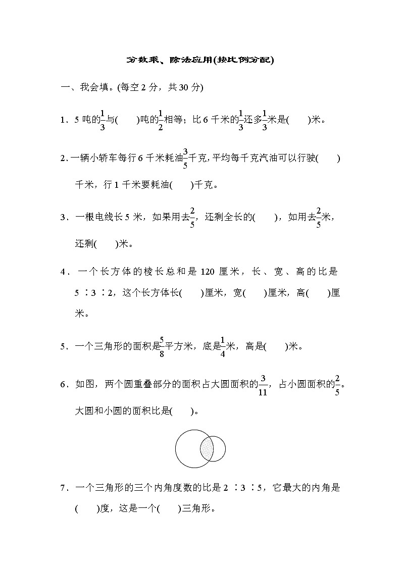 苏教版六上数学期末专项复习卷3第1页