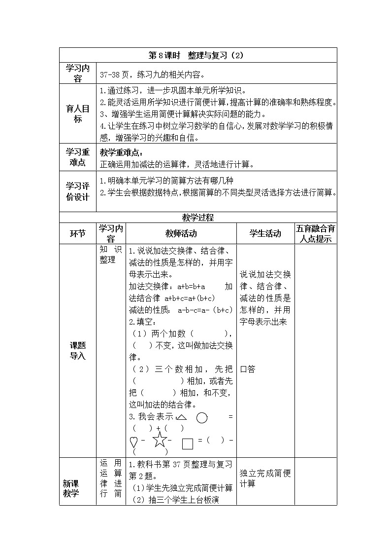 加减法的关系和加法运算律 第8课时  整理与复习第1页