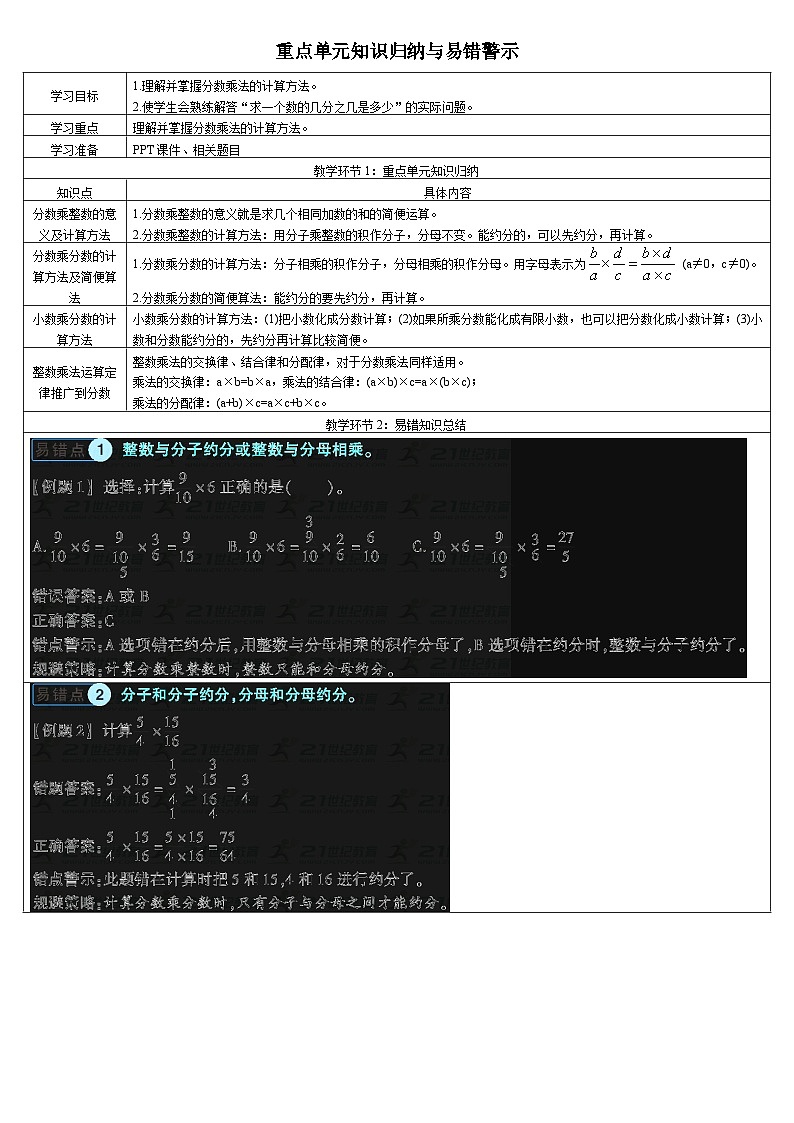 重点单元知识归纳与易错警示(导学案)第1页