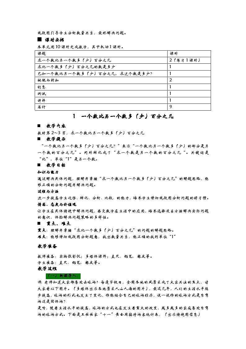 青岛版小学六年级数学下 第一单元 欢乐农家游—百分数（二）同步教案（共10课时）02