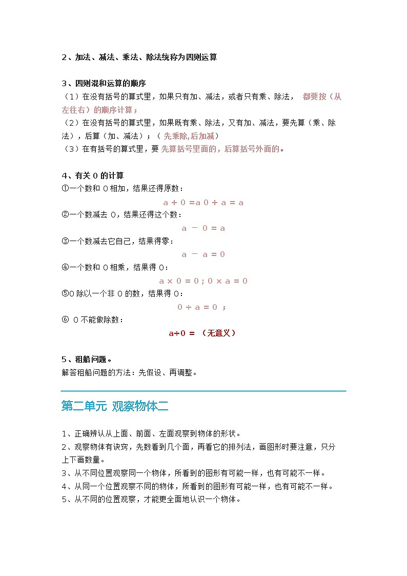 四年级下册数学期末复习知识点第2页