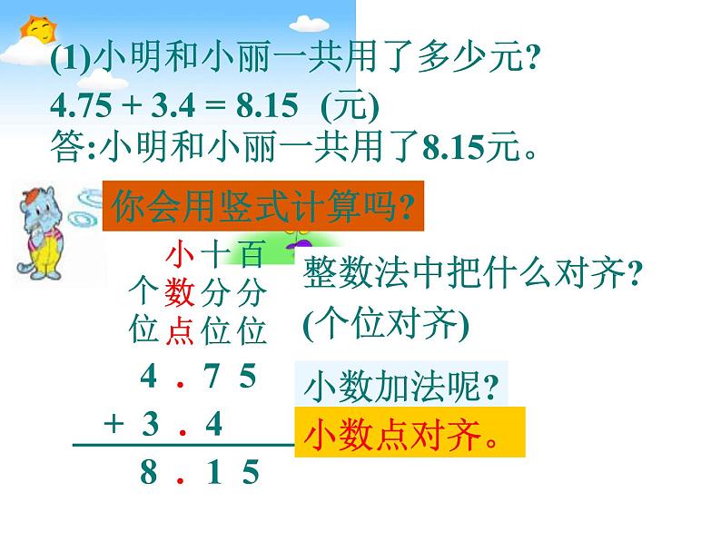 苏教版数学五年级上册 四《小数加减法》 课件第3页