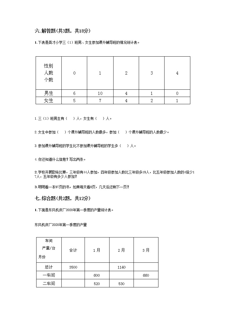 期中测试卷（试题）-2020-2021学年数学三年级下册-人教版（含答案）第3页