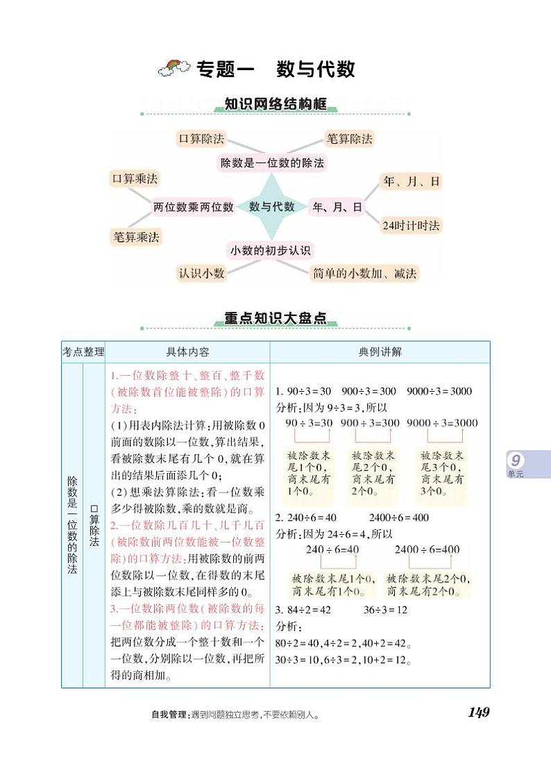 三年级下册数知识详解学第9单元总复习（PDF无答案）人教版 试卷02