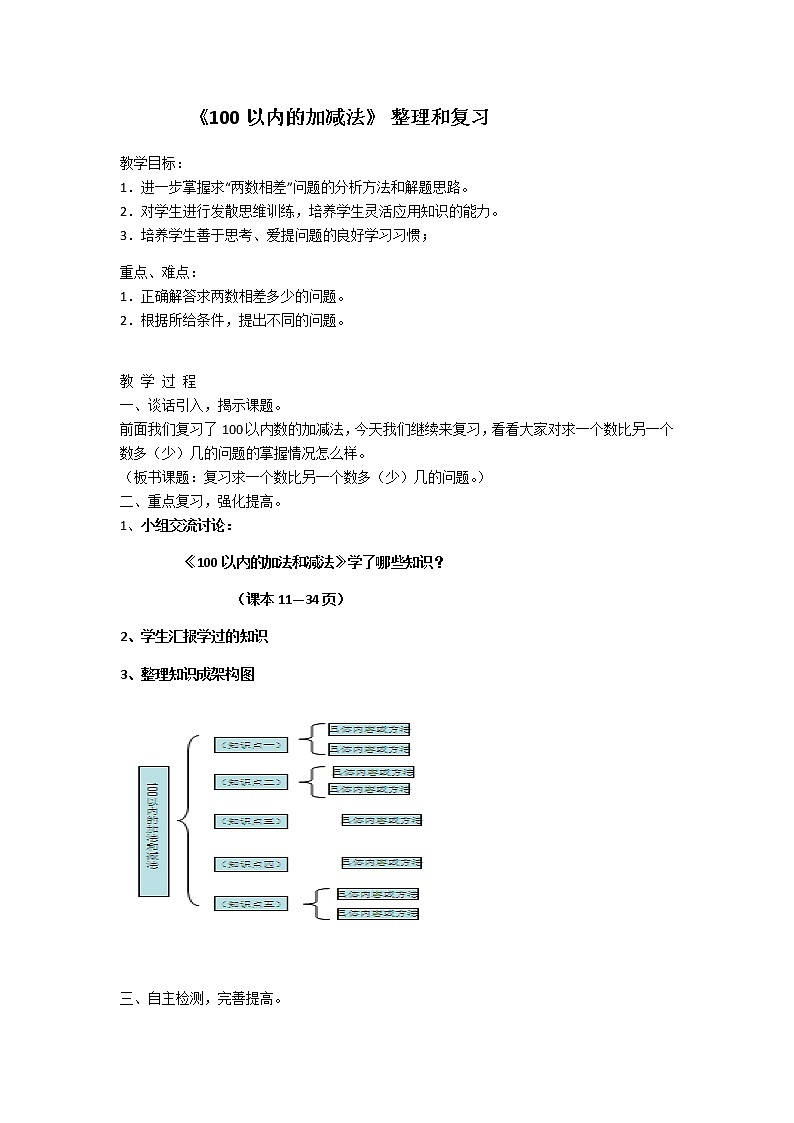 人教版二年级数学上册 2.4 整理和复习教案第1页